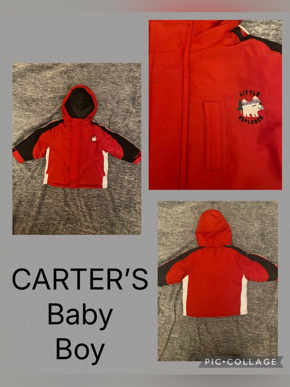 Carter’s baby boy winter puffer jacket 24 months red black and white